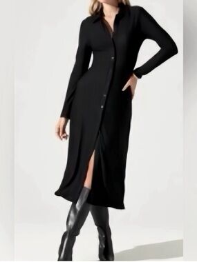 Aritzia Wilfred Black Midi Shirt Dress with Front Slit